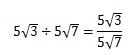 平方根のわりざんの計算2（分数にする）